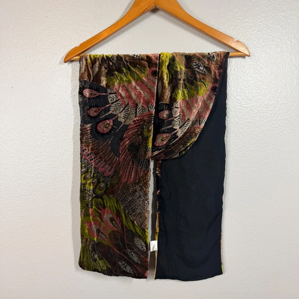 Scarf Women's Multicolor Burnout Velvet Peacock Feather Boho Shawl Wrap 7x66